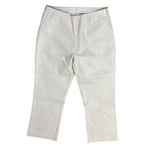 AEMI + Co Vegan Leather Pants Cream Side Zip Trouser Flare Cropped Size L Large